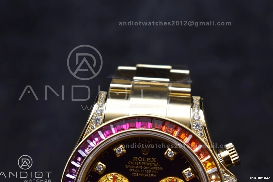 1:1 YG SH Edition Timeless on Rainbow Black 116598RBOW 779 Best Diamonds Dial Daytona Bracelet ZF 1006
